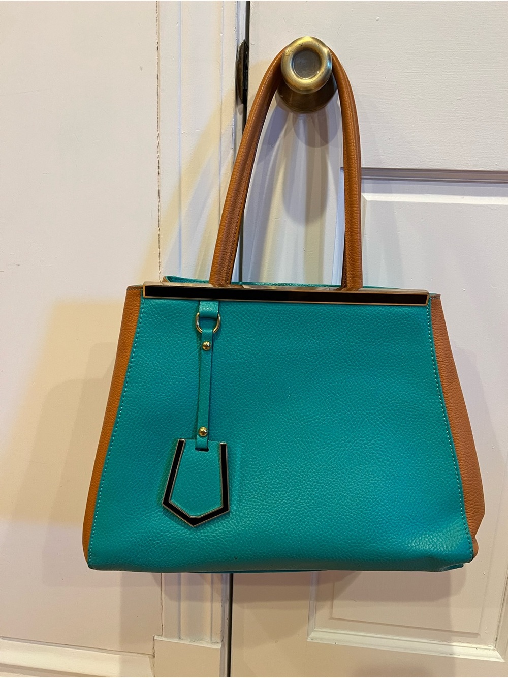 Borse in Pelle made in Italy Teal & Tan leather handbag